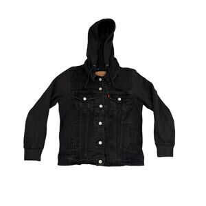 Levi’s Hoodie Trucker Jacket Black Denim Sweatshirt Women’s M
